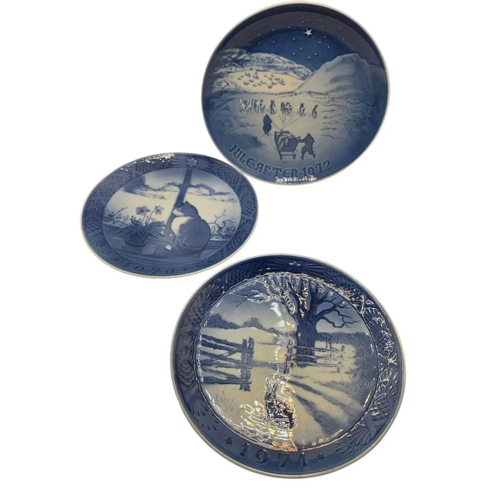 Royal Copenhagen Christmas Plates 1970 1971 1972 Blue White Porcelain Set of 3